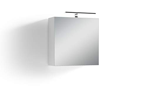 byLIVING Spiegelschrank SPREE, Badschrank mit LED Beleuchtung B, H 60, T 20, Schalter-/ Steckerbox, Spiegeltür mit Soft-Close Funktion, Glas, weiß, 20 cm, 93628, B 60, H 60, T 20 cm von byLIVING