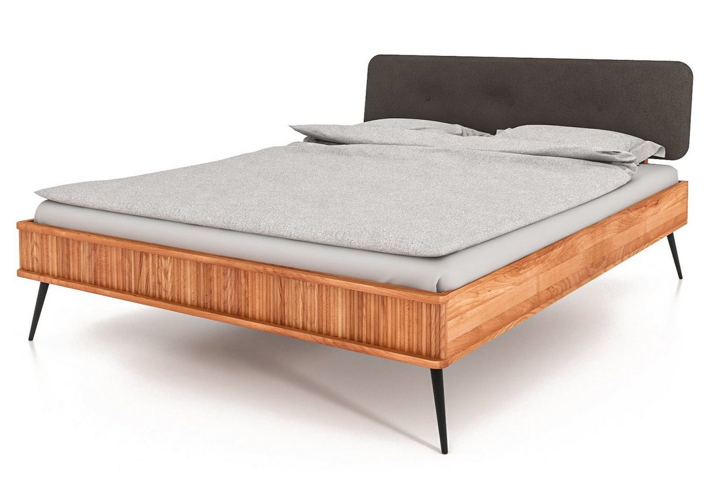 byoak Bett KULA 90 x 210 aus Massivholz, mit Polsterkopfteil, Naturgeölt von byoak