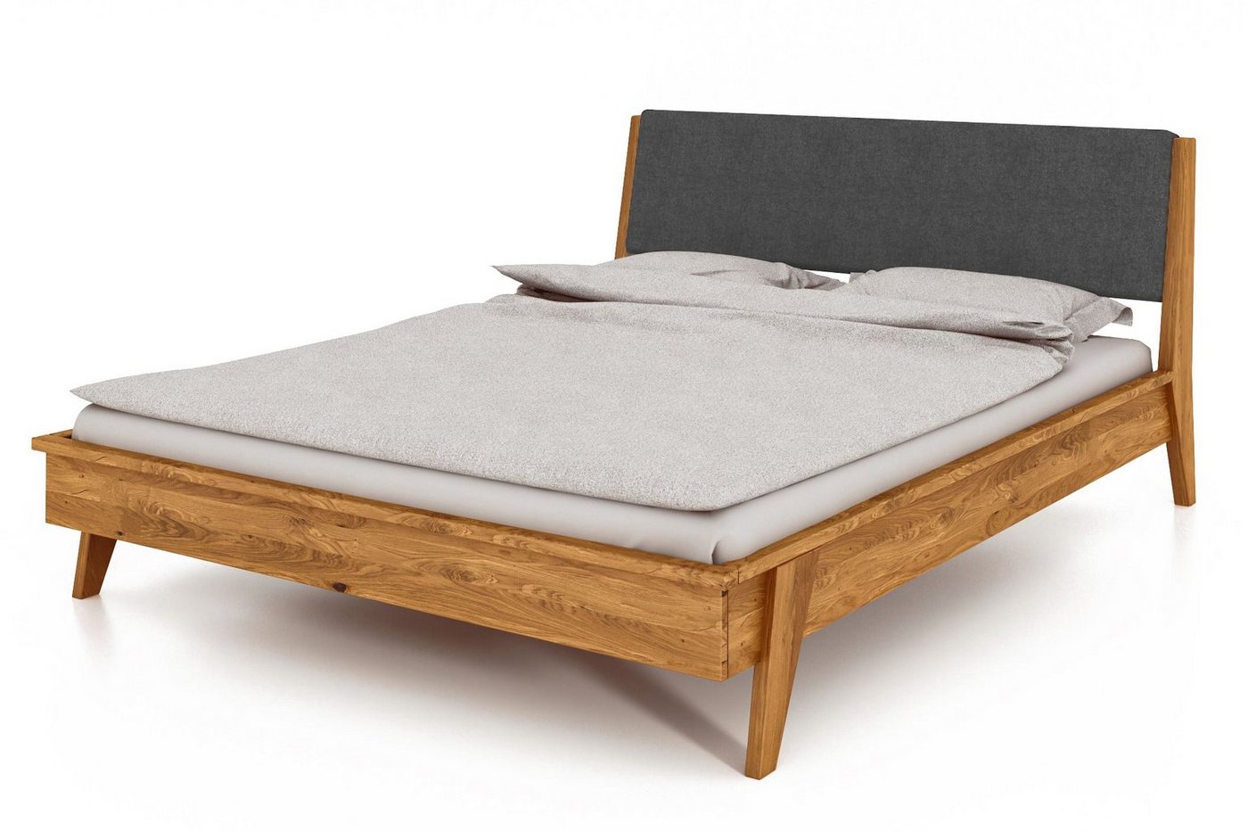 byoak Bett RETRO 100 x 190 aus Massivholz, mit Polsterkopfteil, Naturgeölt von byoak