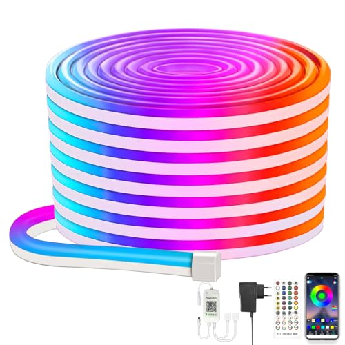 calflux Neon Led strip 15m,24v RGB Flexible Neon LED Streifen,IP65 Wasserdichtes LED Band Neon mit Fernbedienung,für Innen-Außendekoration… von calflux