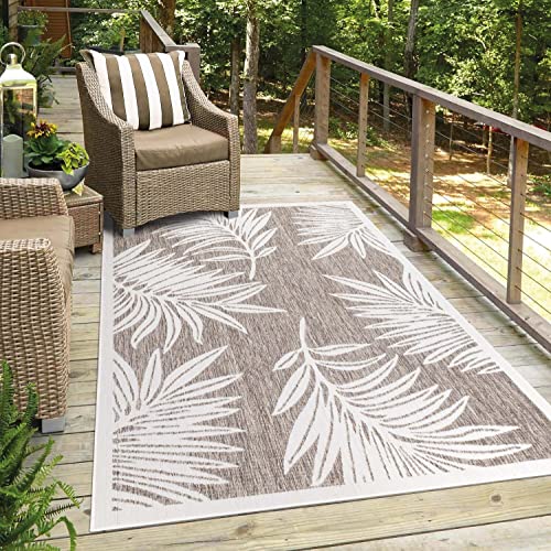 carpet city Teppich Outdoor Wetterfest - Beige - 280x380 cm - Palmen-Blätter - Balkon Teppich Wasserabweisend - In-& Outdoor Teppiche für Terrasse, Garten, Küche, Bad oder Wohnzimmer von carpet city