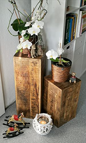 casamia Blumensäule Set 27x27cm 2 Stück Blumen Hocker Holz Mango Pflanzenständer Beistelltisch quadratisch von casamia