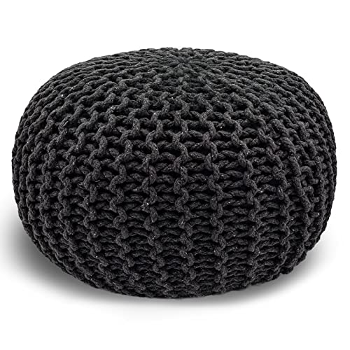 casamia Pouf Ø 55 o. 45 cm Sitzpouf Strickhocker Sitzpouf Bodenkissen nachhaltig Grobstrick Optik Größe ø 45 cm, Farbe steingrau von casamia