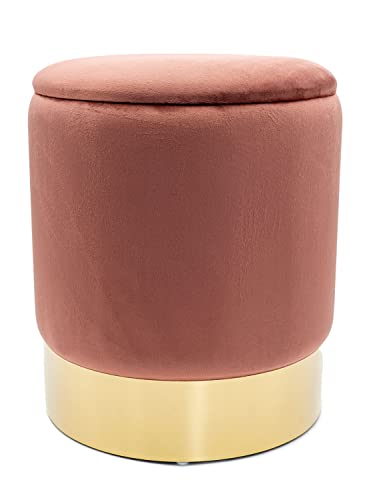 casamia Samthocker mit Stauraum Ø 31 H 38 cm Deko Hocker Samt Verlour Hocker Gold Hocker Schminktisch Farbe Rose von casamia