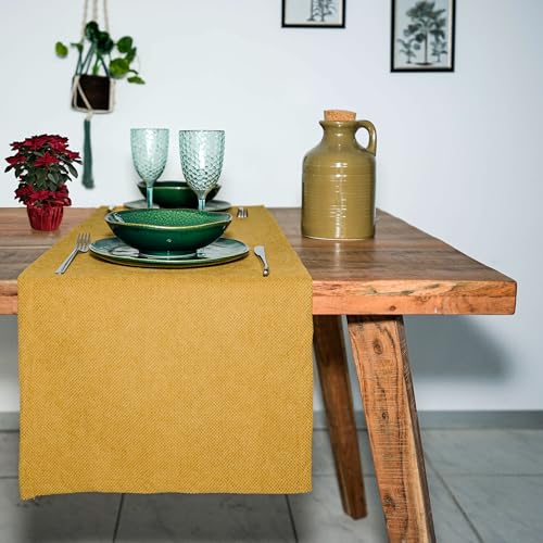 Casaviva® Fleckabweisender Tischläufer mit Woll-/Samteffekt, doppellagig, 40 x 140 cm, elegant und modern (Senf Velvet, 40_x_140_cm) von casaviva