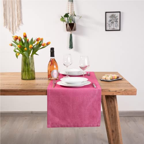 Casaviva® Tischläufer aus gemischter recycelter Baumwolle, Hanf-Effekt, 40 x 140 cm, wasserabweisend, modern, für Innen- und Außenbereich (Fuchsia) von casaviva