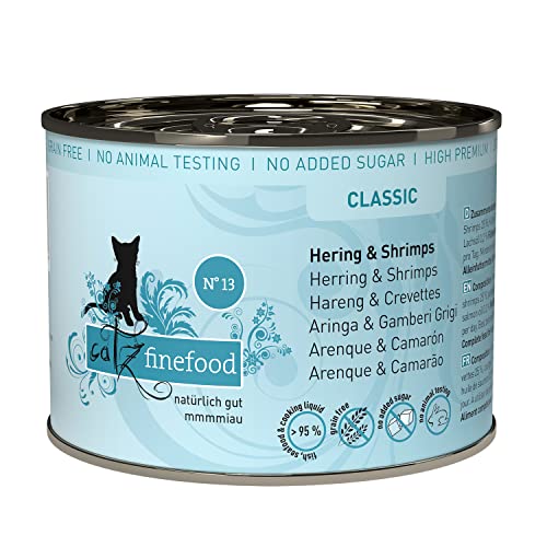 catz finefood N° 13 Hering & Shrimps Feinkost Katzenfutter nass, verfeinert mit Kürbis & Aloe Vera, 6 x 200g Dosen von catz finefood