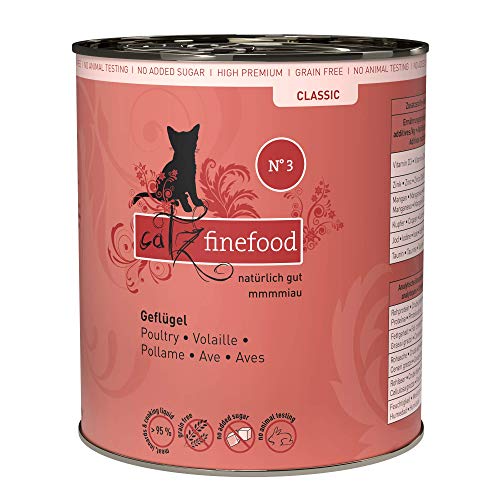 catz finefood N° 3 Geflügel Feinkost Katzenfutter nass, verfeinert mit Preiselbeeren & Löwenzahn, 6 x 800g Dosen von catz finefood