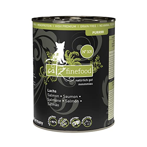 catz finefood Purrrr Lachs Monoprotein Katzenfutter nass N° 105, für ernährungssensible Katzen, 6 x 375 g von catz finefood