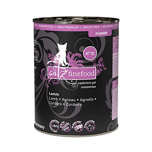 catz finefood Purrrr Lamm Monoprotein Katzenfutter nass N° 111, für ernährungssensible Katzen, 70% Fleischanteil, 6 x 400 g Dose von catz finefood