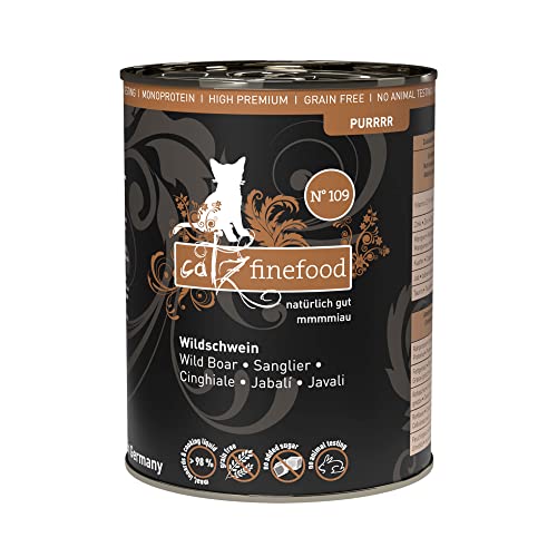 catz finefood Purrrr Wildschwein Monoprotein Katzenfutter nass N° 109, für ernährungssensible Katzen, 70% Fleischanteil, 6 x 400g Dose von catz finefood