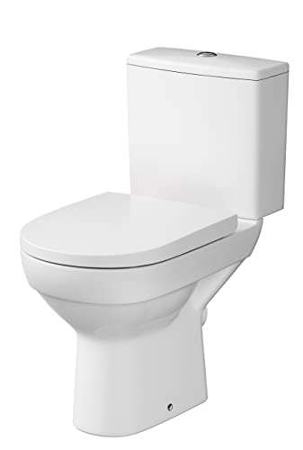 CERSANIT Stand WC mit Spülkasten Komplett | Toiletten mit Toilettensitz aus Duroplast mit Absenkautomatik | Kloschüssel mit Waagerecht Ablauf - 36,5 cm Breite | Stand WC aus Keramik | Farbe: Weiß von cersanit