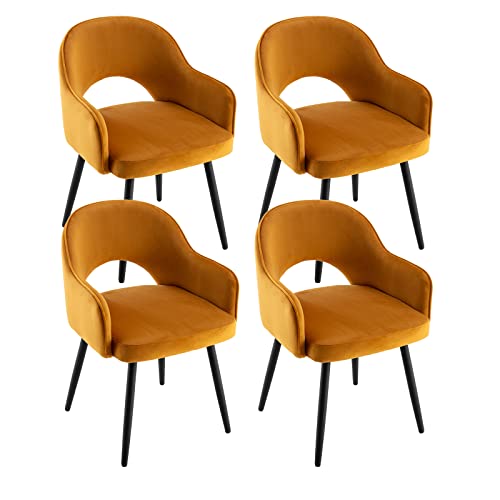 chairus 4 Stück Samt Esszimmerstühle 360° Drehbar Küchensessel Armlehnstuhl Gepolsterte Seitenstühle für Zuhause Büro Wohnzimmer (Gelb-4(Samt)) von chairus