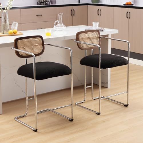 chairus Barhocker, Set mit 2 Frühstückstresen, hohe Stühle mit Metallbeinen, moderner Kunstfell-Hochhocker für die Küche (Schwarz, 2 (Kunstfell)) von chairus