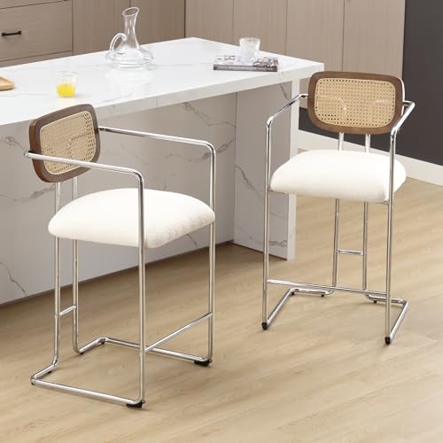 chairus Barhocker, Set mit 2 Frühstückstresen, hohe Stühle mit Metallbeinen, moderner Kunstfell-Hochhocker für die Küche (Weiß, 2 (Kunstfell)) von chairus
