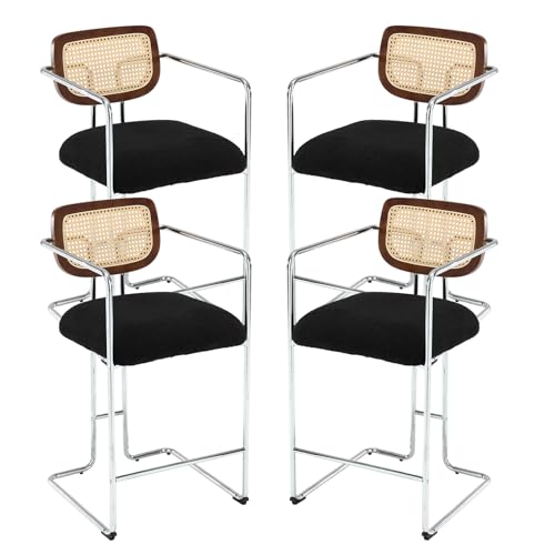 chairus Barhocker, Set mit 4 Frühstückstresen, hohe Stühle mit Metallbeinen, moderner Kunstfell-Hochhocker für die Küche (Schwarz, 4 (Kunstfell)) von chairus