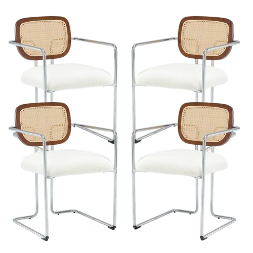 chairus Gepolsterter Esszimmerstühle, Kunstfell, Küchensessel mit Metallbeinen, moderne Akzentstühle (Weiß, 4 (Kunstfell)) von chairus