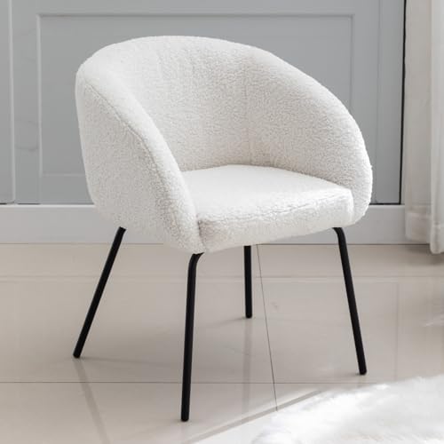 chairus Gepolsterter Sessel aus Kunstfell Schlafzimmer Wohnzimmer Armlehnstuhl Wannenstuhl Loungesessel mit Metallbeinen (Weiß) von chairus