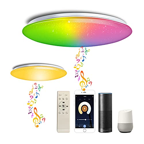 chysongoods Φ40cm 45W Sternenhimmel Musik Deckenlampe Amazon Alexa Google Home Kompatibel Mit Bluetooth Lautsprecher Deckenleuchte LED RGB Farbwechsel Dimmbar für Küche Schlafzimmer Badezimmer von chysongoods