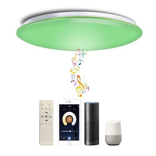 chysongoods Φ50cm 55W Sternenhimmel WIFI Musik LED Deckenlampe Kompatibel Mit Alexa Google Home Kompatibel Mit Bluetooth Lautsprecher RGB Farbwechsel Dimmbar für Küche Schlafzimmer Badezimmer von chysongoods