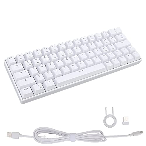 Kabellose Mechanische Tastatur, Kabellos 2.4G/BT 3.0, 5.0/Typ C 3 Modi 64 Tasten kein Numpad Kompakte Gaming-Tastatur Monochromatisches Weißes Licht Kabelgebundene Tastatur Weiß(Brauner Schalter) von ciciglow