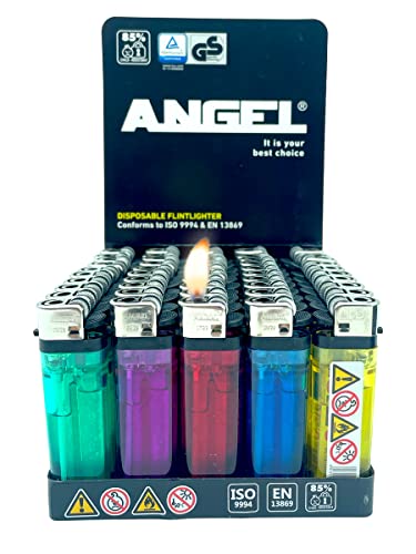 Clearfee 50 Stück transparent Einwegfeuerzeuge, Reibradfeuerzeuge, Einweg Feuerzeug, bunt in 5 Farben Einwegfeuerzueg von CLEARFEE