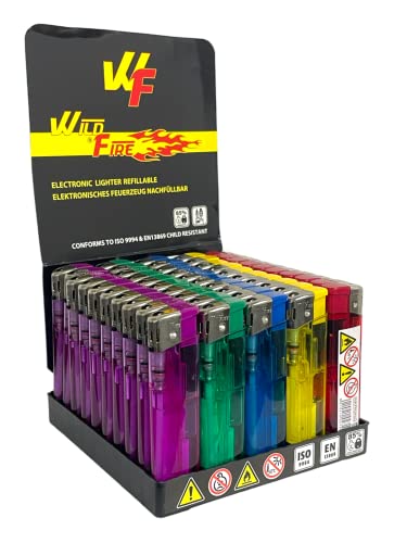 Clearfee Elektronik Feuerzeug nachfüllbar, Bunt, Transparent Feuerzeug, Lighter (50 Stück) von CLEARFEE