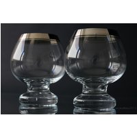 Cognac Gläser, Silberrand, 2Er Set/1960Er Jahre Snifter Ballongläser von cobaltblau2013