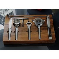 Großes Bar Werkzeug Set, Mid Century Werkzeuge/Cocktail Sieb, Jigger, Rührer, Eiszange, Korkenzieher, Flaschenöffner von cobaltblau2013