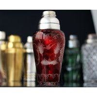 Kristall Cocktail-Shaker, Rubinrot, Versilbert, Geschliffenes Glas, 1950Er Jahre von cobaltblau2013