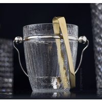 Vintage Glas Eiskübel Mit Eiszange, Ende Der 1960Er Jahre/Cocktail Bar Set von cobaltblau2013