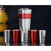 Vtg. 1960S Cocktail Shaker Set, Eloxiertes Aluminium, 60Er Jahre, & Tassen von cobaltblau2013