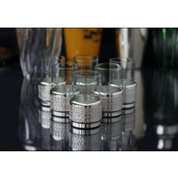 Vtg. Cocktailgläser, Schnapsgläser/60Er 70Er Aluminium Glas Cocktail Set von cobaltblau2013