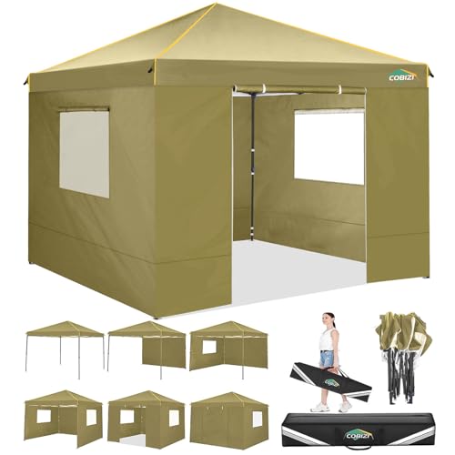 COBIZI Pavillon 3x3 Wasserdicht Stabil Faltpavillon 3x3 Profi mit 4 Seitenteilen Gartenpavillon Gartenlauben Faltbar UV-Schutz 50+ Partyzelt für Strand Hochzeit Camping, Khaki von cobizi