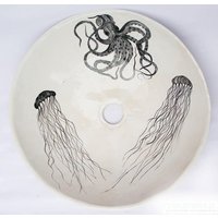 Oktopus & Quallen - Tischplatte Waschbecken, Bad Handgemachte Keramik Spüle, Auf Bestellung Gefertigt von coceramicsstudio