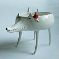 Peter Der Wolf Mit Rotkäppchen - Keramik Schale, Übertopf Made To Order von coceramicsstudio