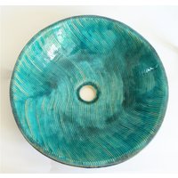 Türkis Wellen & Lapis Lazul Tischplatte Waschbecken, Bad Handgemachte Keramik Auf Bestellung Gefertigt von coceramicsstudio