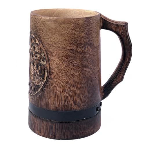 Handgefertigter Mango-Holzbecher für Bier, Kaffeebecher, Holz, dunkel, natürlich, umweltfreundlich, Holzkrug, Geschenk, Bierglas, Stein Teetasse, Fass, Becher für Männer, Kaffee, Wikingerbecher von collectiblesBuy