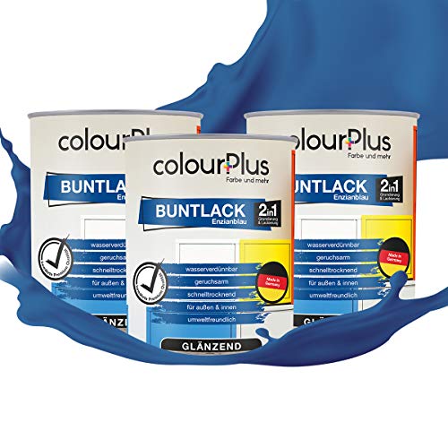 colourPlus 2in1 Buntlack Glänzend (2,5L Enzianblau/Blau RAL 5010) – Wetterfeste Holzfarbe Holzlack & Küchenmöbellack. Getrocknet auch für Kinderspielzeug. Für Innen & Außen von colourPlus Farbe und mehr