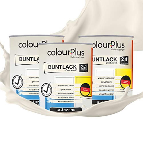 colourPlus 2in1 Buntlack Glänzend (2,5L Cremeweiß/Hell Beige RAL 9001) – Wetterfeste Holzfarbe Holzlack & Küchenmöbellack. Getrocknet auch für Kinderspielzeug. Für Innen & Außen von colourPlus Farbe und mehr