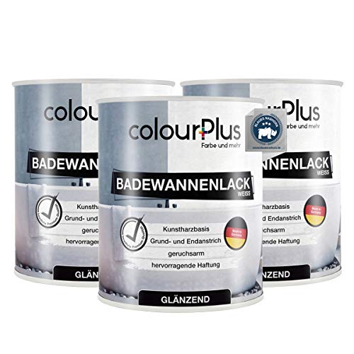 colourPlus® Badewannenlack (3x750ml, Weiß) 1K - glänzender Badewannenlack weiß - Lack für Badewanne - Emaille Farbe - Badewannen Farbe - Made in Germany von colourPlus Farbe und mehr