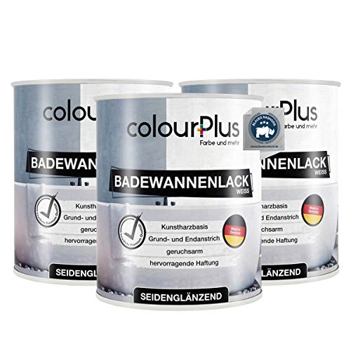 colourPlus® Badewannenlack (3x750ml, Weiß) 1K - seidenglänzender Badewannenlack weiß - Lack für Badewanne - Emaille Farbe - Badewannen Farbe - Made in Germany von colourPlus Farbe und mehr