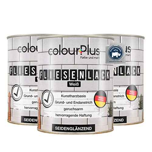 colourPlus® Fliesenlack (750ml, Weiß) seidenglänzender 1K Fliesenlack Weiß strapazierfähig - einfach Fliesen streichen - Made in Germany von colourPlus Farbe und mehr