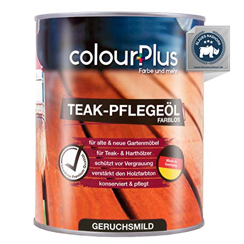 colourPlus® Teak Öl (1 Liter, farblos) natürliches Holzöl aussen - Holz Öl imprägniert und schützt - Holzöl innen beugt Rissbildung vor - Holzschutzöl außen - Hartholzöl - Made in Germany von colourPlus Farbe und mehr