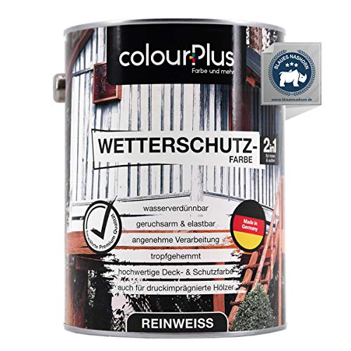 colourPlus® Wetterschutzfarbe 2,5L Reinweiß seidenglänzend - langzeitwetterbeständige Holzschutzfarbe aussen - farbbeständige Holzfarbe Reinweiß - Made in Germany von colourPlus Farbe und mehr