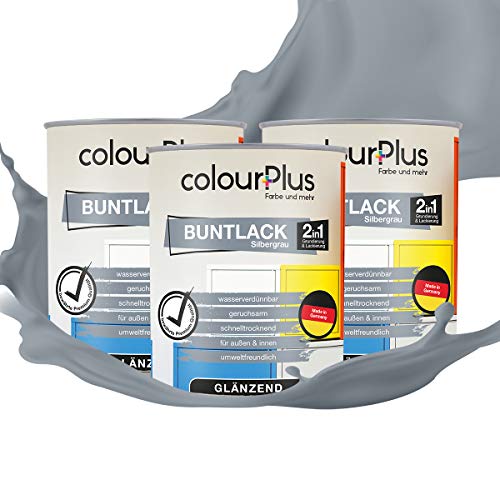 colourPlus 2in1 Buntlack Glänzend (2,5L Silbergrau/Grau RAL 7001) – Wetterfeste Holzfarbe Holzlack & Küchenmöbellack. Getrocknet auch für Kinderspielzeug. Für Innen & Außen von colourPlus Farbe und mehr