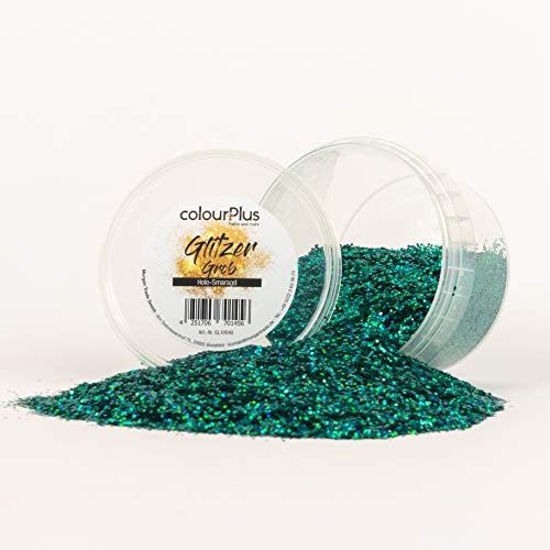 colourPlus Glitzer grob (Holo-Smaragd) Glitter-Zusatz zum Veredeln von Wandfarben auf Wasserbasis oder zum Basteln, Made in Germany von colourPlus Farbe und mehr