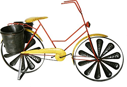 colourliving Windrad Windspiel Fahrrad Citybike Metallwindrad Damen Fahrrad gelb 2 Windräder kugelgelagert mit 2 Pflanztöpfe von colourliving