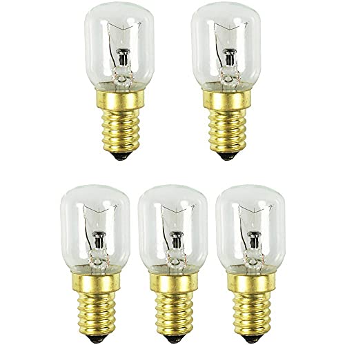com-four® 5x Backofenlampe bis 300° C, warm-weiße Herd-Glühbirne 26W, E14, 230V, 165 Lumen (05 Stück - 26W goldfarben) von com-four