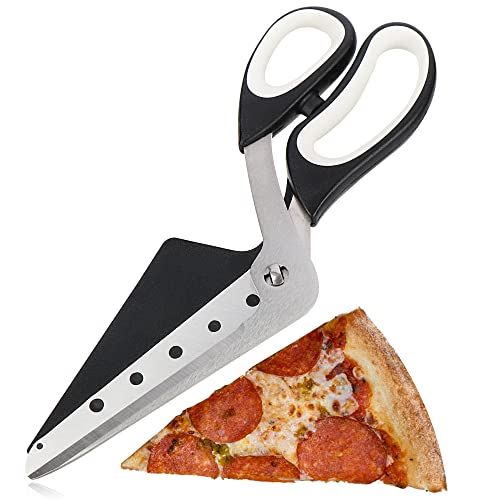 com-four® Pizzaschere mit Servierfläche, Pizzaschneider mit Edelstahl-Klingen und integrierter Pizzaschaufel (1x Pizzaschere 27 cm) von com-four